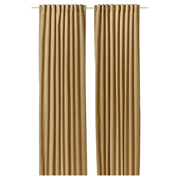 SANELA curtains, 1 pair, beige-yellow/with heading tape, 140x300 cm
