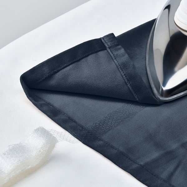 SANELA curtains, 1 pair, dark blue/with heading tape, 140x300 cm