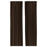 SANELA curtains, 1 pair, dark brown/with heading tape, 140x300 cm