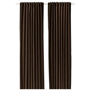 SANELA curtains, 1 pair, dark brown/with heading tape, 140x300 cm