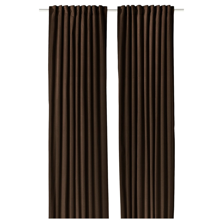 SANELA curtains, 1 pair, dark brown/with heading tape, 140x300 cm
