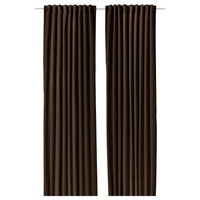 SANELA curtains, 1 pair, dark brown/with heading tape, 140x300 cm