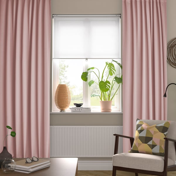 SANELA curtains, 1 pair, pale pink/with heading tape, 140x300 cm