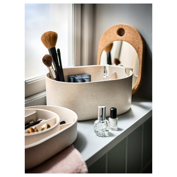 SAXBORGA storage box with mirror lid, plastic cork, 24x17 cm