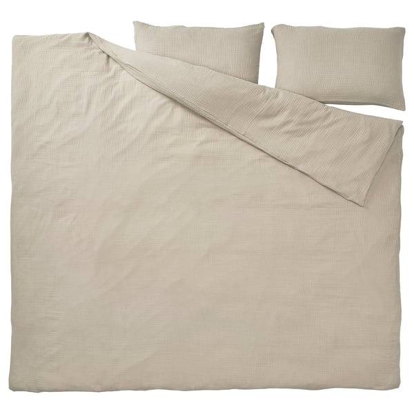 SCHERSMIN duvet cover and 2 pillowcases, grey-beige, 240x220/50x80 cm