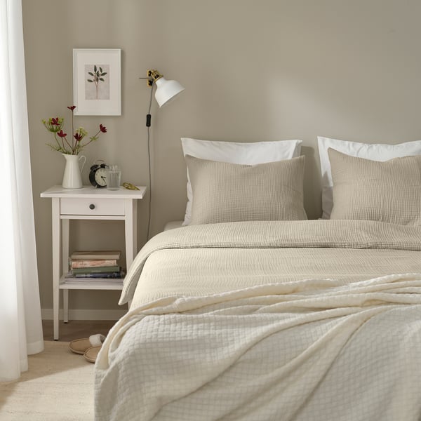 SCHERSMIN duvet cover and 2 pillowcases, grey-beige, 240x220/50x80 cm