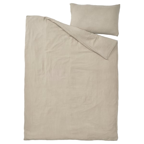 SCHERSMIN duvet cover and pillowcase, grey-beige, 150x200/50x80 cm