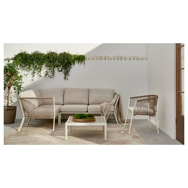SEGERÖN corner sofa, 3-seat, outdoor white/beige/Frösön/Duvholmen beige, 214 cm