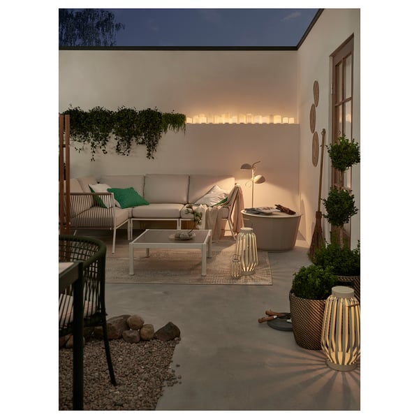 SEGERÖN corner sofa, 3-seat, outdoor white/beige/Frösön/Duvholmen beige, 214 cm