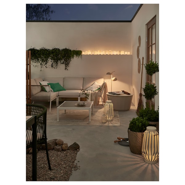 SEGERÖN corner sofa, 3-seat, outdoor white/beige/Frösön/Duvholmen beige, 214 cm