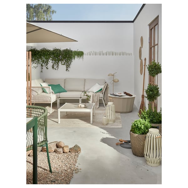 SEGERÖN corner sofa, 3-seat, outdoor white/beige/Frösön/Duvholmen beige, 214 cm