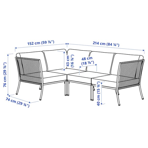 SEGERÖN corner sofa, 3-seat, outdoor white/beige/Frösön/Duvholmen beige, 214 cm
