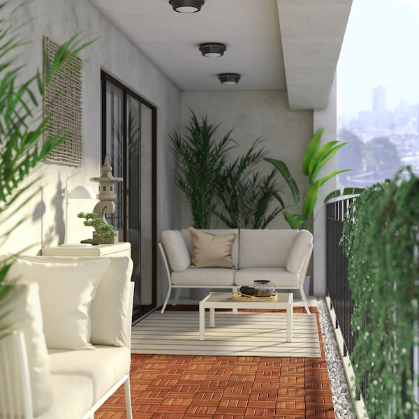 SEGERÖN corner section with cushion, outdoor white/beige/Frösön/Duvholmen beige, 48x76x76 cm