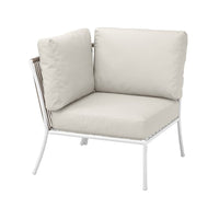 SEGERÖN corner section with cushion, outdoor white/beige/Frösön/Duvholmen beige, 76x76x76 cm
