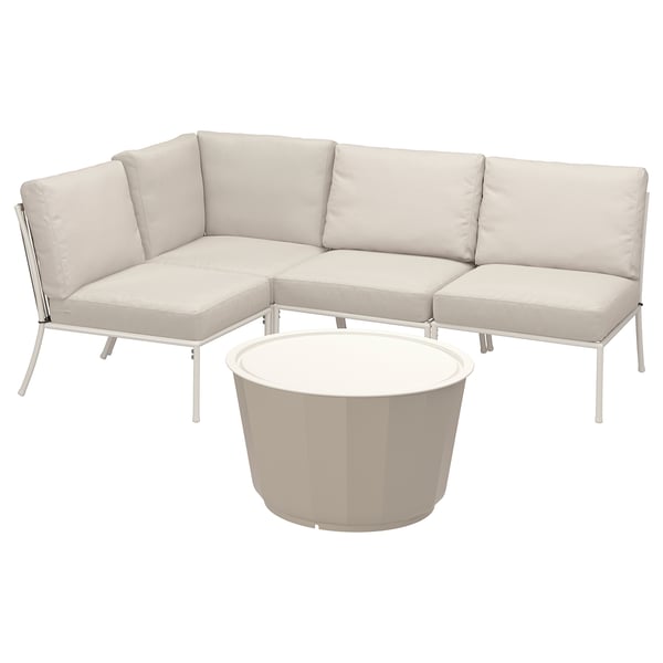 SEGERÖN / LÅGASKÄR 3-seat conversation set, outdoor white/beige/Frösön/Duvholmen beige, 186x76x124 cm