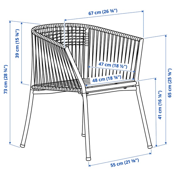 SEGERÖN chair with armrests, outdoor, white/beige, 67x73x63 cm