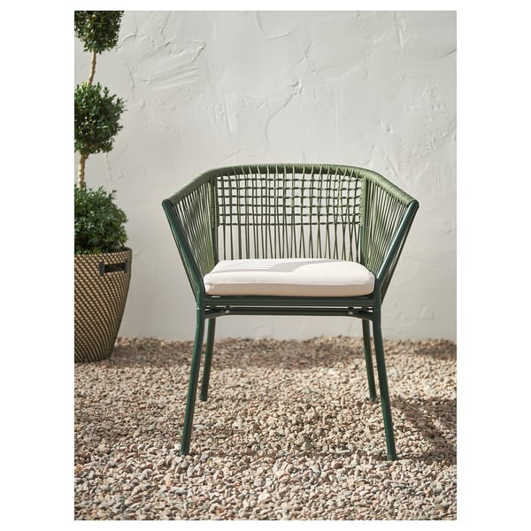 SEGERÖN chair with armrests, outdoor, dark green, 67x73x63 cm