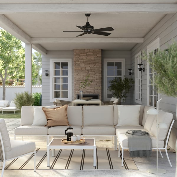 SEGERÖN 5-seat conversation set, outdoor, white/beige/Frösön/Duvholmen beige, 262x76x200 cm