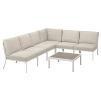 SEGERÖN 5-seat conversation set, outdoor, white/beige/Frösön/Duvholmen beige, 262x76x200 cm