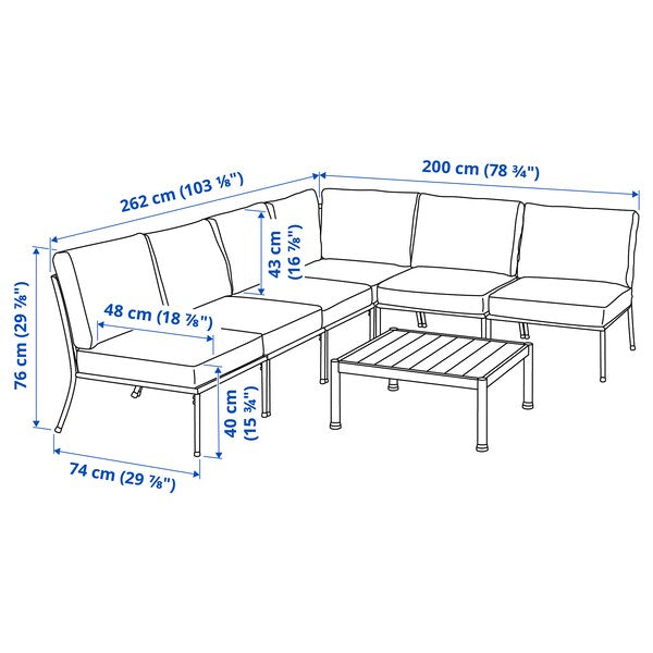 SEGERÖN 5-seat conversation set, outdoor, outdoor white/Frösön/Duvholmen beige, 262x76x200 cm