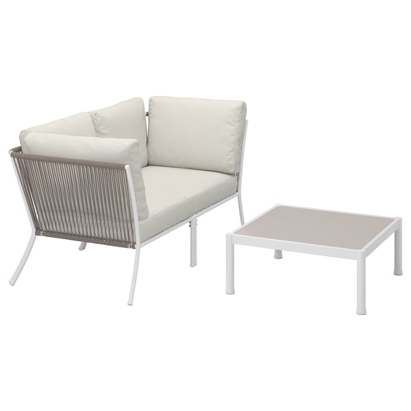 SEGERÖN 2-seat conversation set, outdoor, white/beige/Frösön/Duvholmen beige, 172x30x76 cm