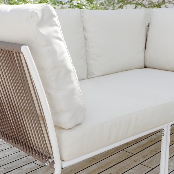 SEGERÖN 2-seat conversation set, outdoor, white/beige/Frösön/Duvholmen beige, 172x30x76 cm