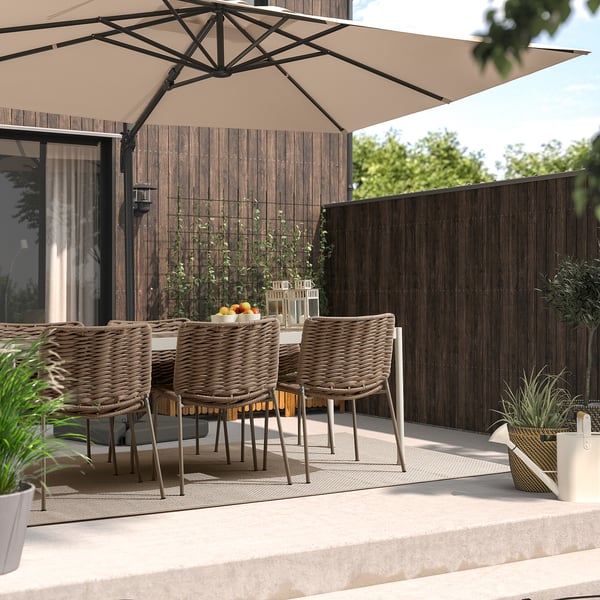 SEGERÖN / TEGELÖN table and 6 chairs, outdoor white/beige/beige, 212x91 cm