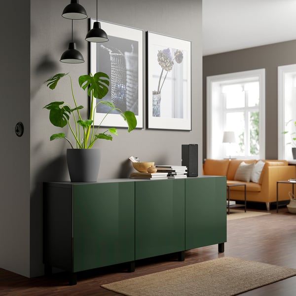 SELSVIKEN door, high-gloss dark olive-green, 60x64 cm