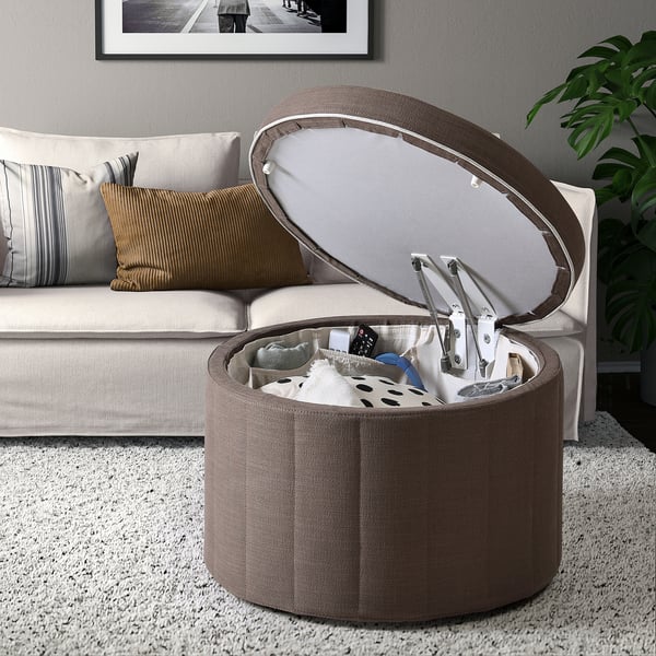 SIDSJÖ pouffe, with storage/Gransel grey-brown, 70 cm