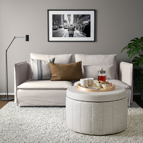 SIDSJÖ pouffe, with storage/Kilanda beige, 70 cm
