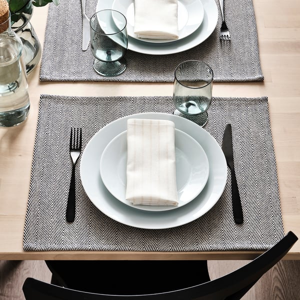 SILVERARV place mat, beige/blue, 35x45 cm