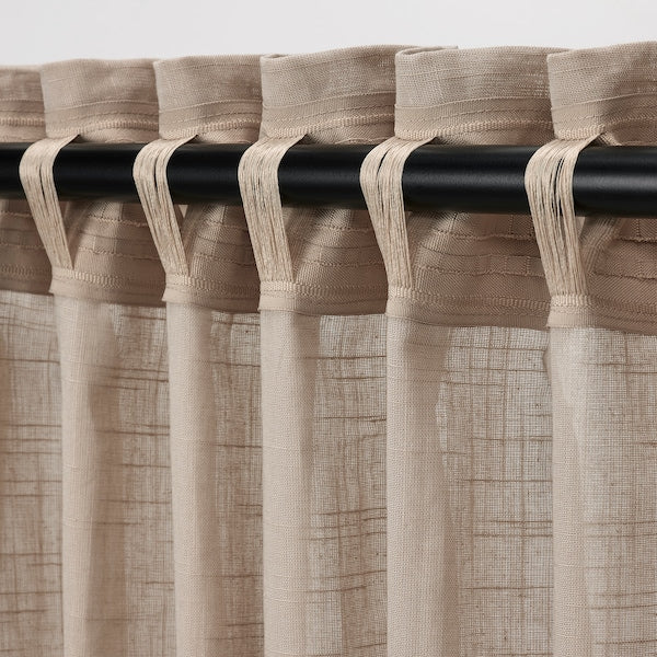 SILVERLÖNN sheer curtains, 1 pair, beige/with heading tape, 145x300 cm