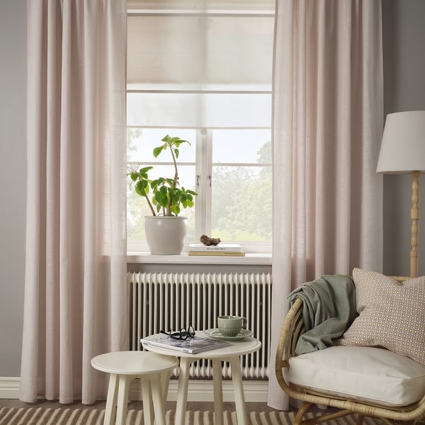 SILVERLÖNN sheer curtains, 1 pair, pink/with heading tape, 145x300 cm