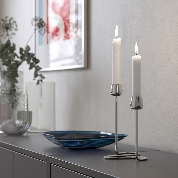 Ikea SILVERPÄRON - Candlestick for 2 candles, silver-colour, 20 cm