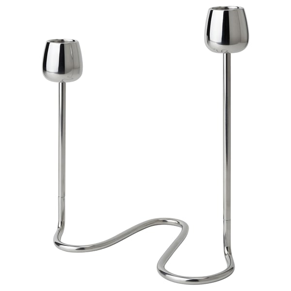 SILVERPÄRON candlestick for 2 candles, silver-colour, 20 cm