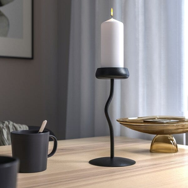 Ikea SILVERPÄRON - Pillar candle holder, black, 24 cm