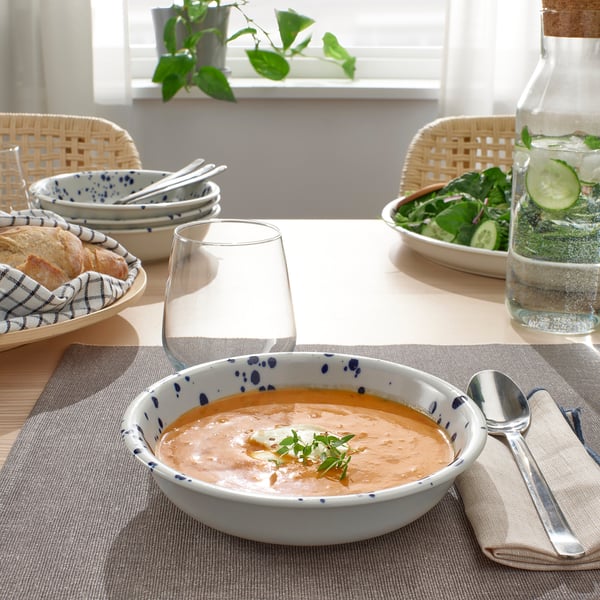 SILVERSIDA deep plate, patterned/blue, 19 cm, 2 pack