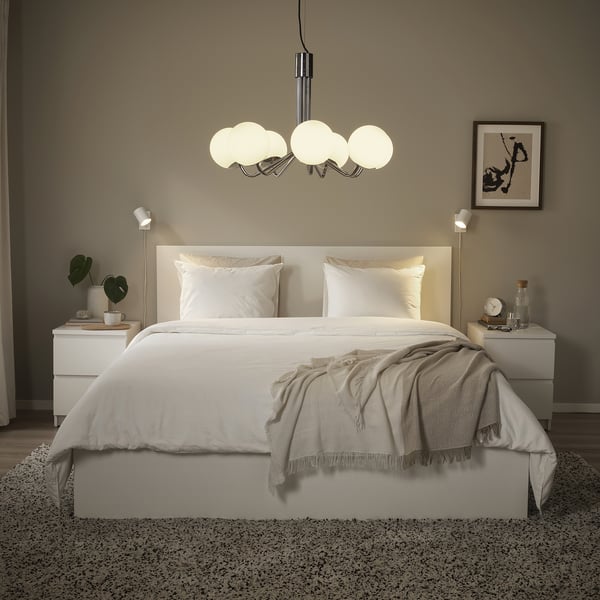 SIMRISHAMN chandelier, 7-armed, chrome-plated/opal white glass, 70 cm