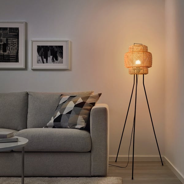 SINNERLIG floor lamp, bamboo/handmade, 27 cm
