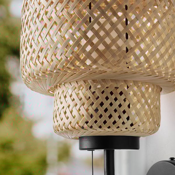 SINNERLIG wall lamp, wired-in installation, bamboo/handmade, 19x34x20 cm