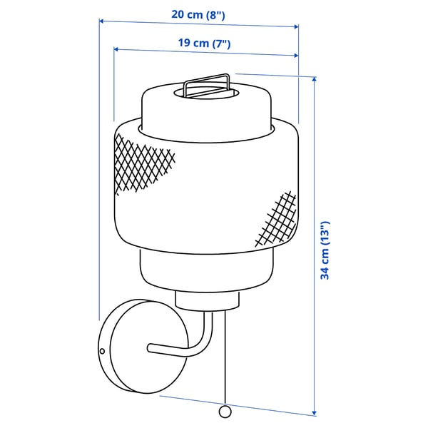 SINNERLIG wall lamp, wired-in installation, bamboo/handmade, 19x34x20 cm