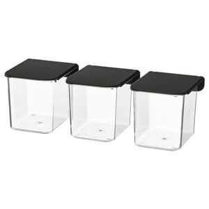 SKÅDIS container with lid, transparent/black, 7x8x8.5 cm, 3 pack