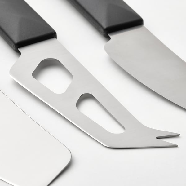 SKÄRLÅNGA cheese knife set of 3, stainless steel/black