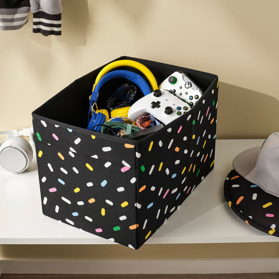 SKÅJARE box, black/sprinkles, 26x26x37 cm