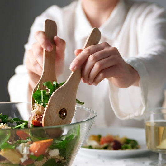 SKALLKNEKT 2-piece salad servers set, solid birch
