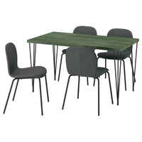 SKÅLSTA table and 4 chairs, dark grey-green marble effect hairpin black-grey/Knäbäck dark grey tubular metal/black-grey, 140x80 cm