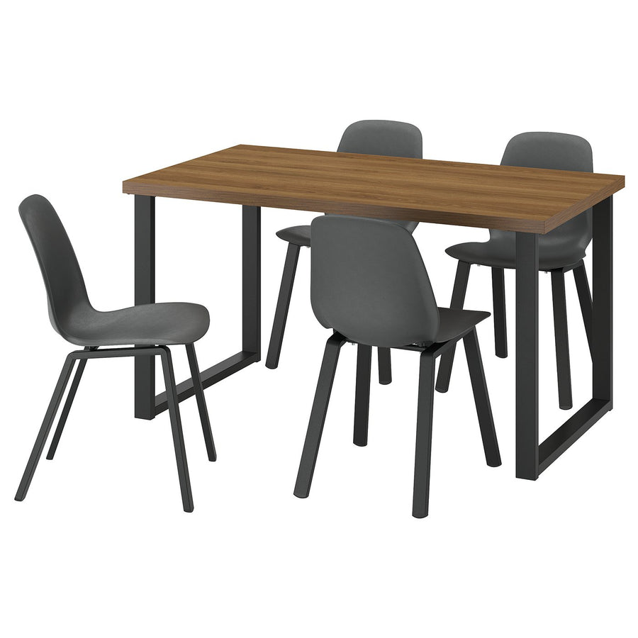 SKÅLSTA table and 4 chairs, walnut effect U-shaped black-grey/plastic black profiled metal/black-grey, 140x80 cm