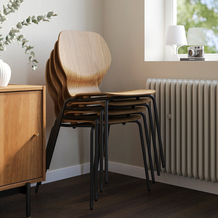 SKÅLSTA table and 4 chairs, walnut effect hairpin black-grey/Knäbäck dark grey tubular metal/black-grey, 140x80 cm
