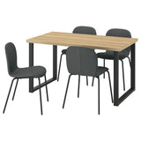 SKÅLSTA table and 4 chairs, oak effect U-shaped black-grey/Knäbäck dark grey tubular metal/black-grey, 140x80 cm