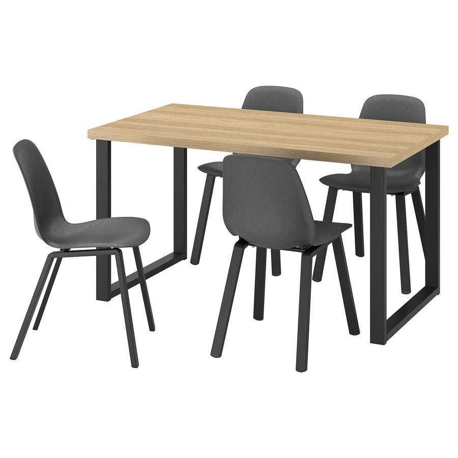 SKÅLSTA table and 4 chairs, oak effect U-shaped black-grey/plastic black profiled metal/black-grey, 140x80 cm